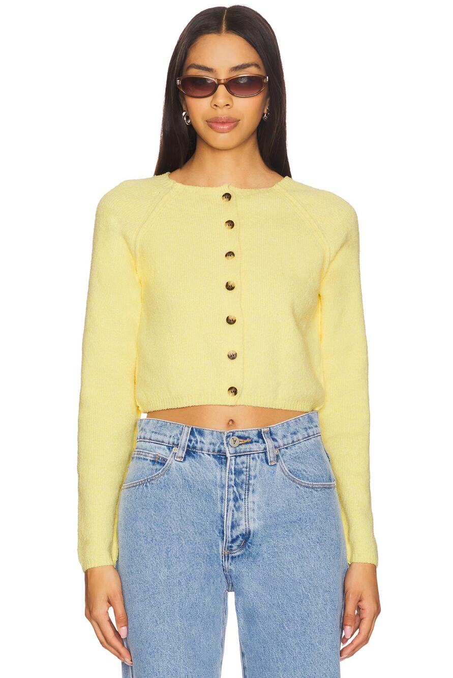 Free People Sydney Shrunken Cardigan in Sushine Time Yellow Size Small
